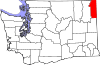 Mapa de Washington con la ubicación del condado de Pend Oreille