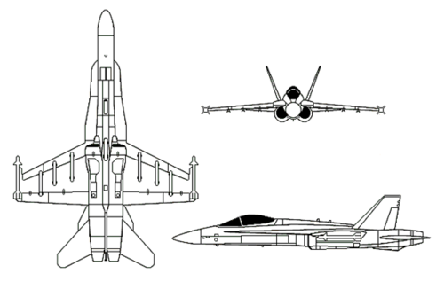 Archivo:McDonnell Douglas F-A-18 Hornet 3-view line drawing