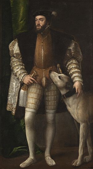 Vecellio di Gregorio Tiziano - L'imperatore Carlo V con un cane.jpg