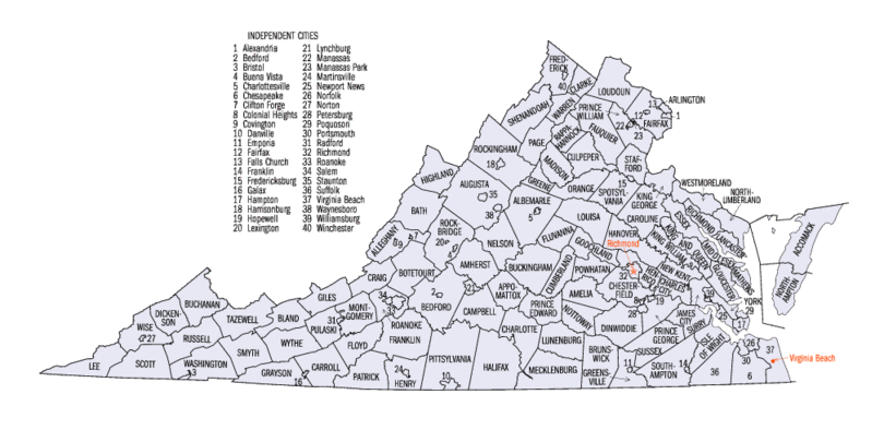 Archivo:Virginia counties and independent cities map