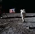 Buzz Aldrin and the U.S. flag on the Moon - GPN-2001-000012