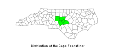 Condados de Carolina del Norte en los cuales se ha registrado la presencia de Notropis mekistocholas.