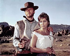 Archivo:Clint Eastwood and Marianne Koch in "A Fistful of Dollars" (1964)
