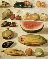 Archivo:Hermenegildo Bustos - Still life with fruit (with scorpion and frog) - Google Art Project