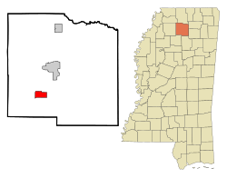 Lafayette County Mississippi Incorporated and Unincorporated areas Taylor Highlighted.svg