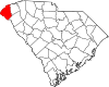 Mapa de Carolina del Sur con la ubicación del condado de Oconee