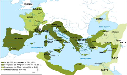 Archivo:Map of the Ancient Rome at Caesar time (with conquests)-es