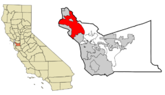 Alameda County California Incorporated and Unincorporated areas Oakland Highlighted.svg