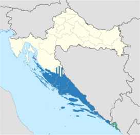 alt= *      Noreste del Condado de Zadar *      Dalmacia *      Bahía Kotor en el área de Montenegro