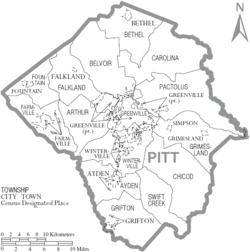 Archivo:Map of Pitt County North Carolina With Municipal and Township Labels