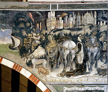 Archivo:Saint George and the princess by Pisanello - Pellegrini Chapel - Sant'Anastasia - Verona 2016 and corrections (perspective, lights, definition by Paolo Villa 2019)
