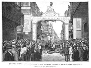 Archivo:1889-09-08, La Ilustración Española y Americana, Puerto Rico.—Manifestación popular en honor del general Contreras, el día de su regreso á la península