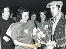 Elena Schiavo awarded by Adriano Celentano at San Siro (1974).jpg