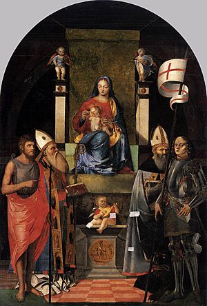 Archivo:GA da Lodi Virgen entronizada con santos 1510 San Pietro Martire, Murano