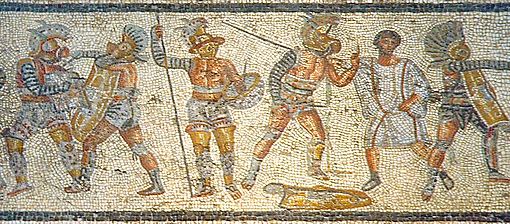 Archivo:Gladiators from the Zliten mosaic 3