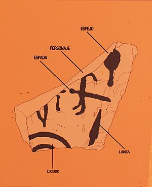 Archivo:MAB-Esquema estela de guerrero. Siglo VII-VI a.C La Moraleja, Capilla, Badajoz