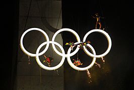 Presentation of the Olympic Rings at the Opening Ceremony for the 2018 Summer Youth Olympics