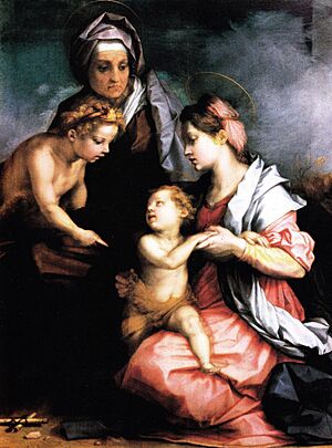Archivo:Sarto, Andrea del - Madonna col Bambino, Santa Elisabetta e San Giovannino - 1529