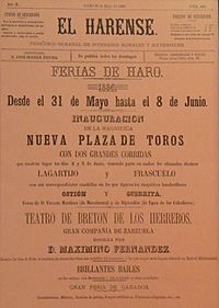 Archivo:Anuncio de inauguración de la Plaza de Toros de Haro