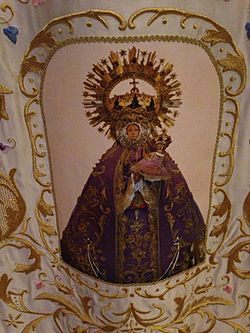Archivo:Detalle del lienzo de la Virgen de Los Llanos que se expone en sus festividades 2013-05-22 21-25
