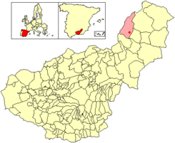 Situación de Almontaras respecto al término municipal de Castril, en la provincia de Granada.