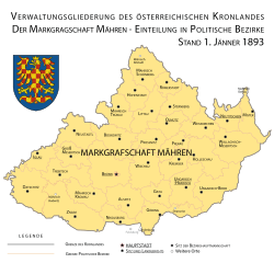 División administrativa de Moravia como tierra de la Corona de Austria en 1893