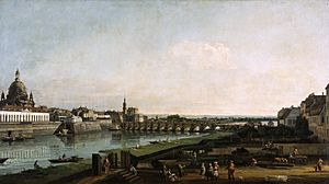 Archivo:Bernardo Bellotto, il Canaletto - Dresden from the Right Bank of the Elbe, above the Augustusbrücke - WGA01830