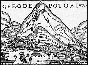 Archivo:Cerro de Potosí. Grabado en madera, del libro Crónica del Perú, 1552, de Pedro Cieza de León