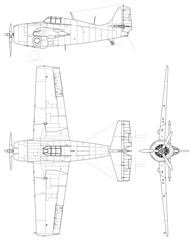Archivo:Grumman F4F Wildcat 3-view line drawing