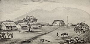 Archivo:Hanga Roa Village. Native houses and church. Rano Kao in the distance, The Mystery of Easter Island, published 1919