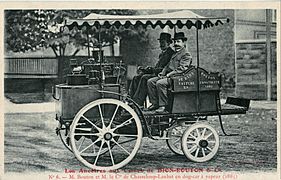 Les ancètres aux Usines de Dion-Bouton 6 - M. Bouton et M. le Cte de Chasseloup-Laubat en dog-car à vapeur (1885)