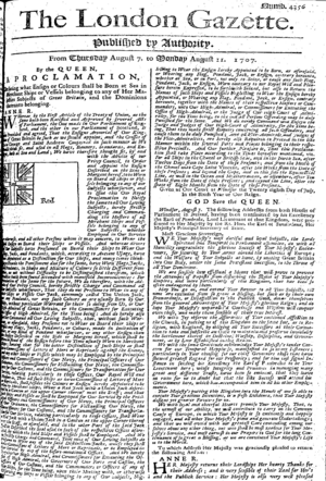 Archivo:London Gazette No. 4356, August 1707, page 1