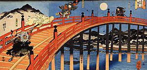 Archivo:The moonlight fight between Yoshitsune and Benkei on the Gojobashi,Kyoto