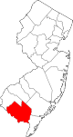 Mapa de Nueva Jersey con la ubicación del condado de Cumberland