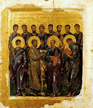 Archivo:Synaxis of the Twelve Apostles by Constantinople master (early 14th c., Pushkin museum)