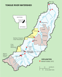 Mapa de la Cuenca del río Tongue, Montana y Wyoming