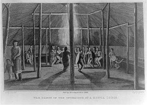 Archivo:War dance in the interiour of a Konza lodge
