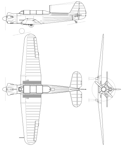 Archivo:Yakovlev Yak-18 3-view line drawing