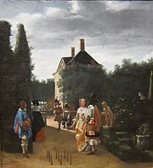 'Game of Skittles', copy of painting by Pieter de Hooch, Cincinnati Art Museum