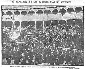 Archivo:1904-12-24, El Gráfico, El problema de las subsistencias en Córdoba, Aspecto de la plaza de toros durante el mitin organizado para protestar del encarecimiento de las subsistencias