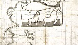 Archivo:Chitrow - Seekuh, Seebaer und Seeloewe (Ausschnitt aus einer Karte)