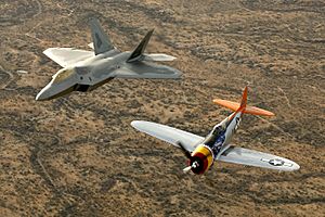 Archivo:F-22A Raptor and P-47 Thunderbolt 060304-F-2295B-110