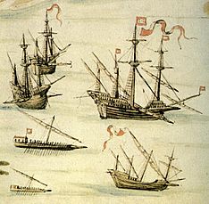 Archivo:Galleon, Carracks, Galley and Galeota- Routemap of the Red Sea-1540 by D. João de Castro