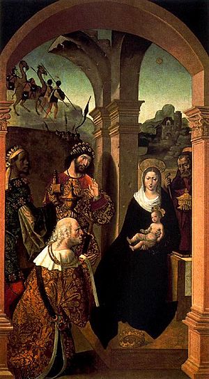 Archivo:La Adoración de los Reyes Magos, de Alejo Fernández (Catedral de Sevilla)