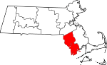 Mapa de Massachusetts con la ubicación del condado de Bristol