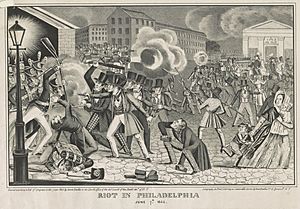 Archivo:Riot in Philadelphia, June (i.e. July) 7th 1844 - H. Bucholzer. LCCN2003654121