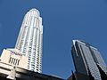 US Bank Tower over Central Library in Downtown LA