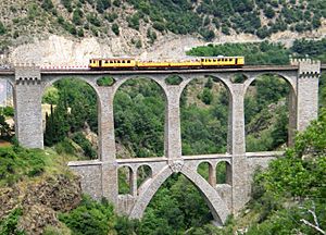 Archivo:Viaduc sejourne , train jaune, fontpedrouse