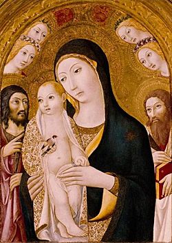 Archivo:'Madonna and Child with Saints and Angels', painting by Sano di Pietro, 1460-1470, El Paso Museum o Art