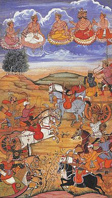 Archivo:Arjuna BattlesWith the Kauravas At Kuruksheta Bhagavad Gita